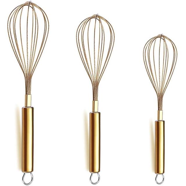 Whisk, Pack of 3 Whisks for Cooking, Gold Metal Whisk for Cooking, Baking, Blending, Beating, Dishwasher Safe, Easy to Clean(8.6"/22CM, 10"/26.5CM, 12"/30.5CM)