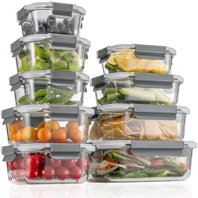 GC GENICOOK glass Food Storage Containers with Lids, Meal Prep Containers, Airtight Lunch Containers Bento Boxes with Snap Locking Lids for Microwave, Oven, Freezer and Dishwasher