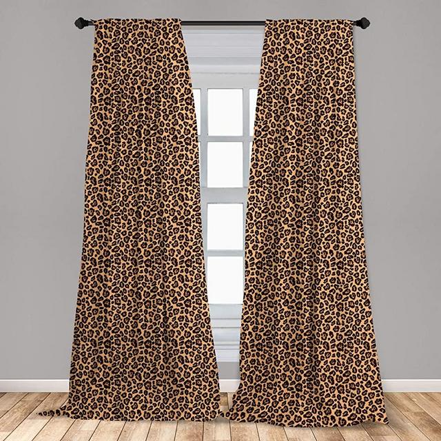 Ambesonne Leopard Print Window Curtains, Orange Color Leopard Texture Illustration Exotic Fauna Inspired Pattern, Lightweight Decor 2-Panel Set with Rod Pocket, Pair of - 28" x 63", Orange Black