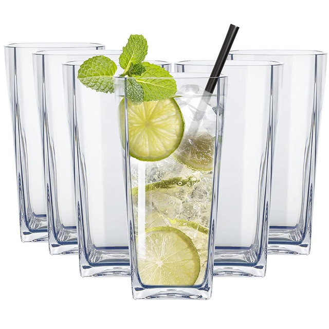 Top-spring 20-Ounce Reusable Plastic Water Tumbler, Clear Shatterproof Drinking Glasses, BPA Free, Set of 6 (20 Oz, Clear)