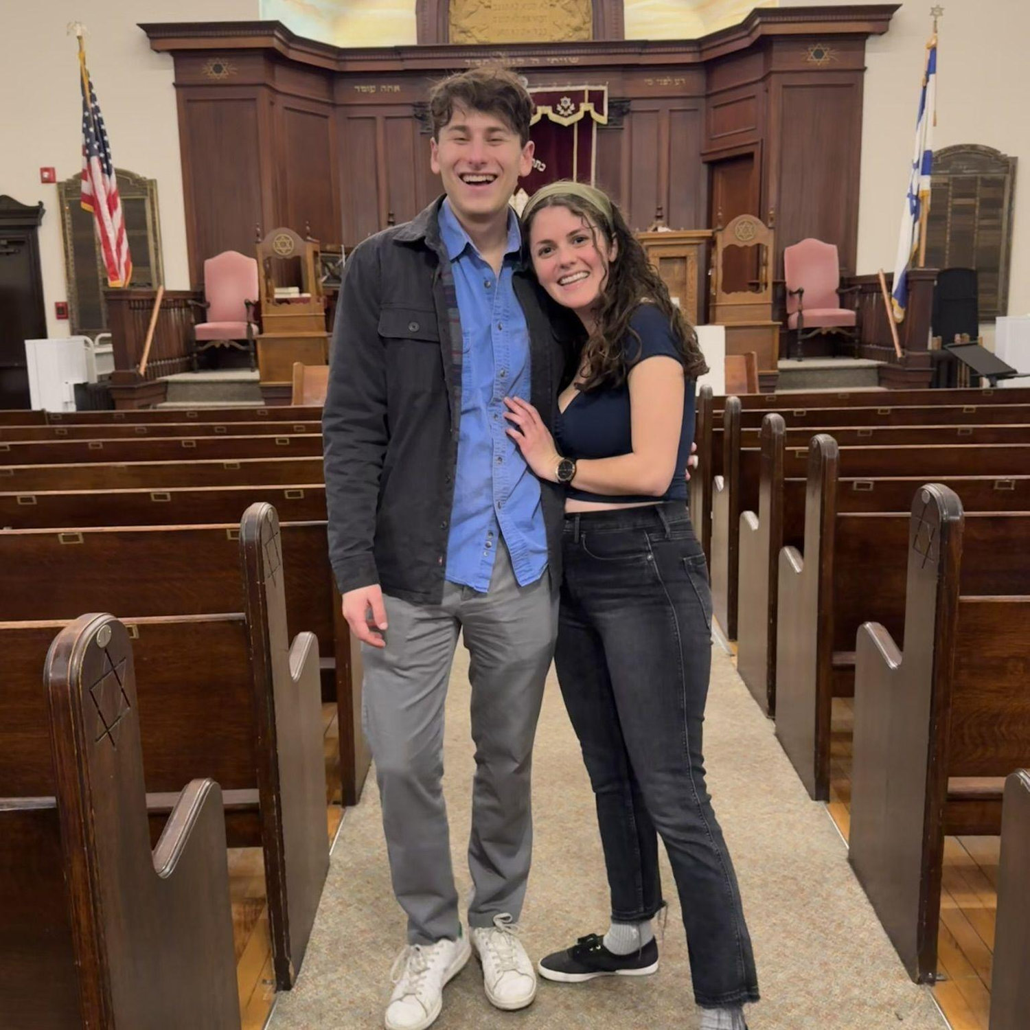 In the synagogue where we (sort of) met, Tremont Street Shul in Cambridge, MA. Don't worry - the photo wasn't taken on Shabbat!