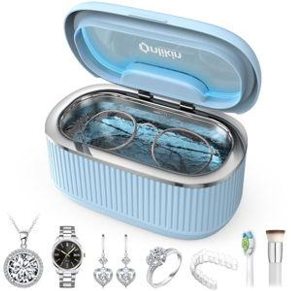 45KHz Ultrasonic Jewelry Cleaner, 5 Timer & 3 Power Modes, 35W Retainer Cleaner for Jewelry, Eyeglasses, Rings, Watch Strap, Dentures - Quiet <38dB, 20oz, 304 Stainless Steel Tank(Blue)