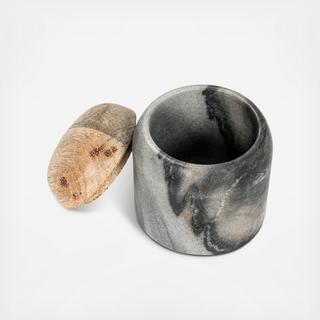 Unique Marble Medium Pinch Pot Canister with Wood Lid