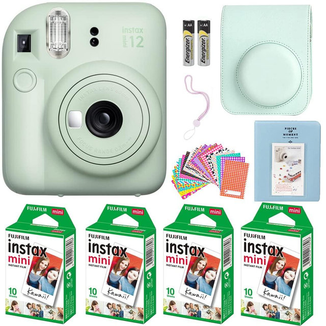 Fujifilm Instax Mini 12 Instant Camera with Fujifilm Instant Mini Film (40 Sheets) with Accessories Including Carrying Case with Strap, Photo Album, Stickers (Mint Green)