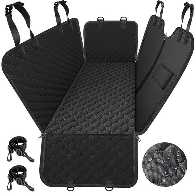 Mancro Dog Car Seat Cover for Back Seat, Waterproof Car Seat Protector for Dogs with Side Flaps, Scratchproof Dog Hammock with Nonslip Bottom for SUVs, Standard(54" Wx55 L) All Black