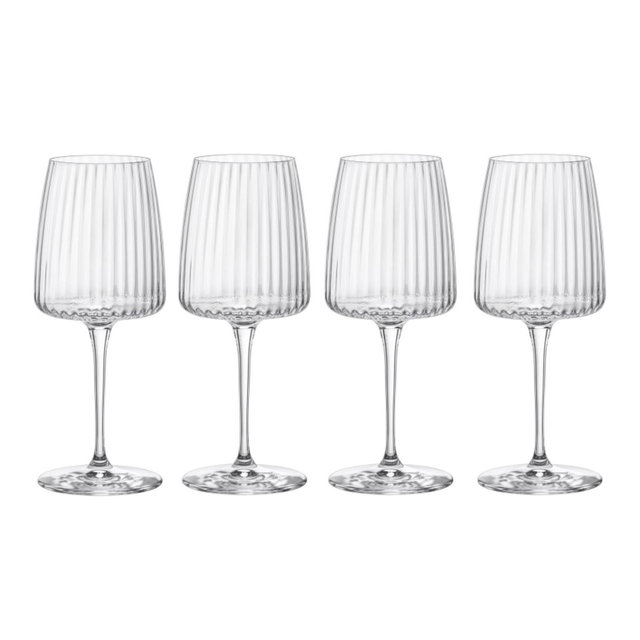 Bormioli Rocco Exclusiva Chardonnay Glasses, Set of 4 - 12.5 Oz. Ribbed Star Glass Stemware with XLT Treatment - Dishwasher Safe