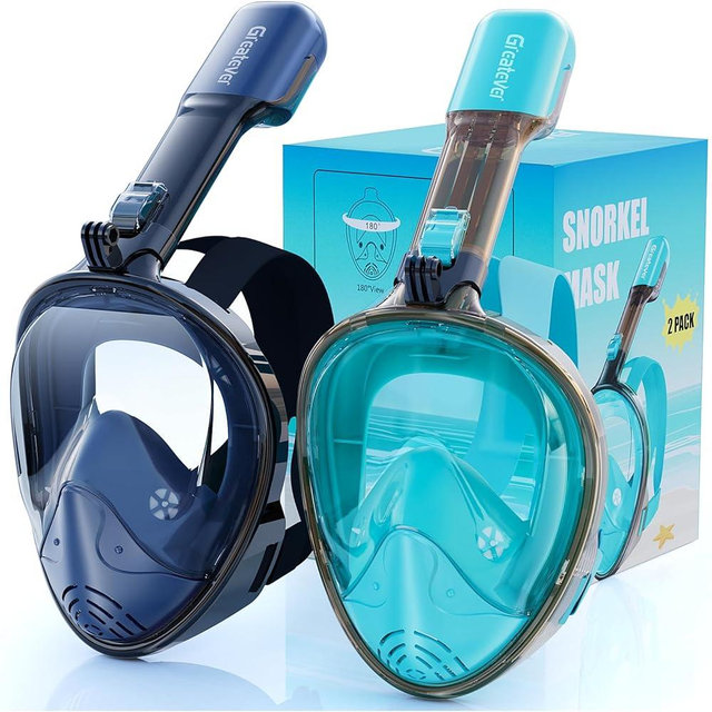 Greatever Full Face Snorkel Mask, Snorkeling Gear for Adults with Latest Dry Top Breathing System and Detachable Camera Mount, Foldable Snorkel Set for Family Snorkeling Trips, Anti-Fog & Anti-Leak