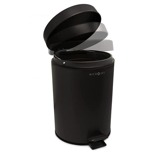 Microdry Round Bathroom Step Waste Basket Trash Can with Slow Close Quiet Lid – Removable Inner Trash Bin – Fingerprint Proof Finish – Rust Resistant – Office Kitchen | 1.3 Gallons / 5 Liters | Black