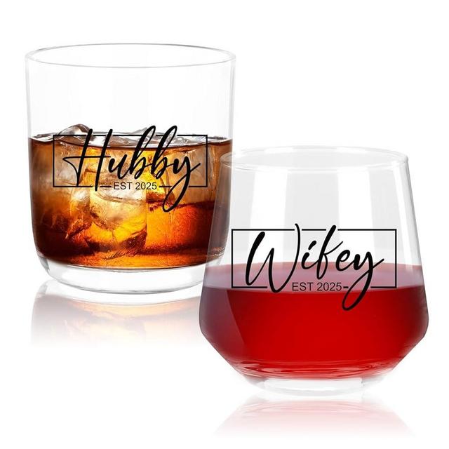 Ithmahco Wedding Gifts For Couples 2025, Wifey Wine Glass And Hubby Whiskey Glass Set For Couples, Mr And Mrs Gifts, Newly Wed Gifts For The Couple, Bride And Groom Gifts, Bridal Shower Gifts