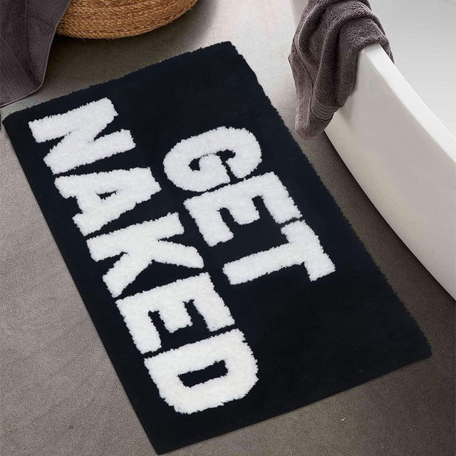 BOVEU Get Naked Bath Mat Black Bath Rugs, Non Slip Absorbent Washable Microfiber Black Bath Mats for Bathroom Floor and Shower, 17" x 24"