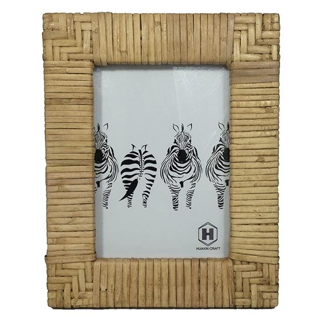 Huaxin Craft Picture Frame, 5x7 Photo Frame Cany Stand Table Top Rustic Desk Rattan, High Definition Galss (5x7)