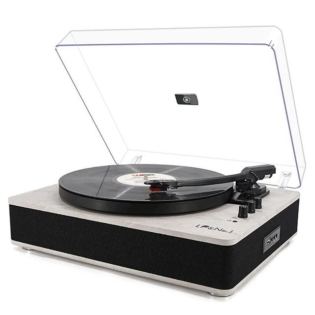 LP&NO.1 Record Player Bluetooth Turntable with Built-in Speakers and USB Play&Recording Belt-Driven Vintage Phonograph Record Player 3 Speed for Entertainment and Home Decoration(Light Gray)
