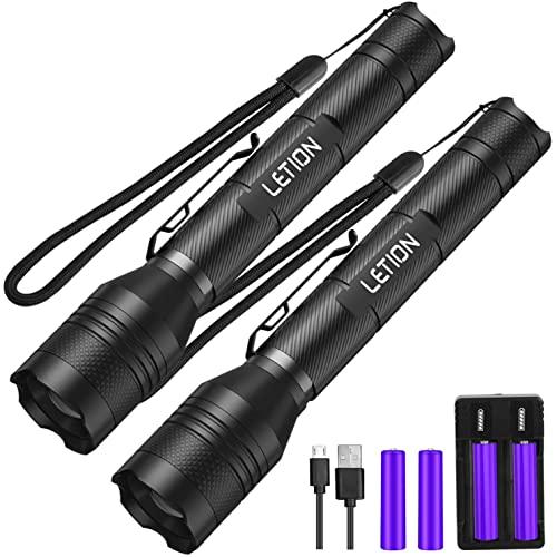LETION Rechargeable LED Flashlight [2 Pack], Camping Flashlight High Lumens 1500 Waterproof 5 Light Modes for Camping Fishing Bicyle,18650 Batteries(4 pcs) and Charger Included