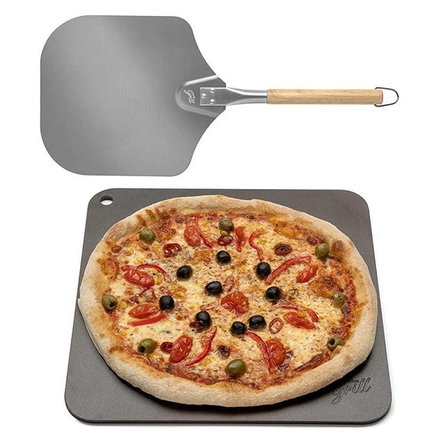 Hans Grill Pizza Steel PRO | XL (1/4" Thick) Square Conductive Metal Baking Sheet for Cooking Pizzas in Oven and BBQ | Bake and Grill Bread and Calzone | Stainless Steel Pizza Peel included 13"x13"