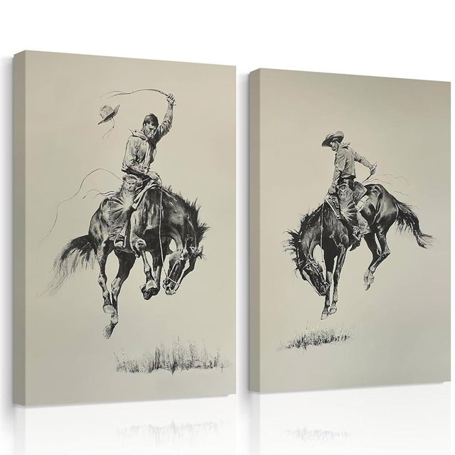 Western Cowboy Wall Art Decor Vintage Farmhouse Prints Western Cowboy Canvas Poster Retro Southwestern Wall Art Antique West Pictures Vintage Painting for Bathroom Bedroom 12x16x2 Inch Ready to Hang
