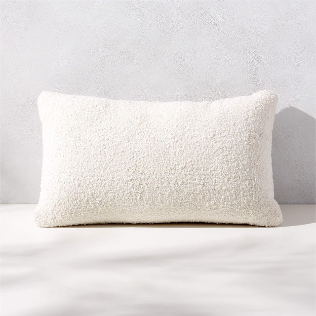 Silves White Performance Boucle Outdoor Lumbar Pillow 20''x12''