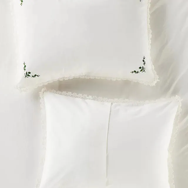 Leslie Cotton Percale Floral Embroidered Lace Duvet