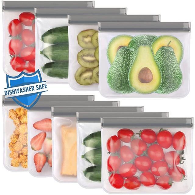 Reusable Sandwich Bags Dishwasher Safe,9 Pack Reusable Quart Bags Extra Thick Leak-proof Reusable Ziplock Bags Silicone for Marinate Meats, Cereal, Sandwich, Travel Items, Home Organization(Grey)