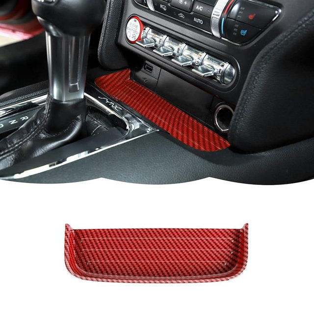 RT-TCZ Gear Shift Panel Storage Box Organizer Tray Center Console Trim Cover Interior Accessories for Ford Mustang 2015 2016 2017 2018 2019 2020 2021,Red Carbon Fiber