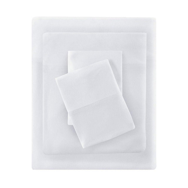 Intelligent Design Cotton Blend Jersey Knit Bed Sheet Set Wrinkle Resistant, Soft Sheets with 14" Deep Pocket, All Season, Cozy Bedding-Set, Matching Pillow Case, Queen, White 4 Piece