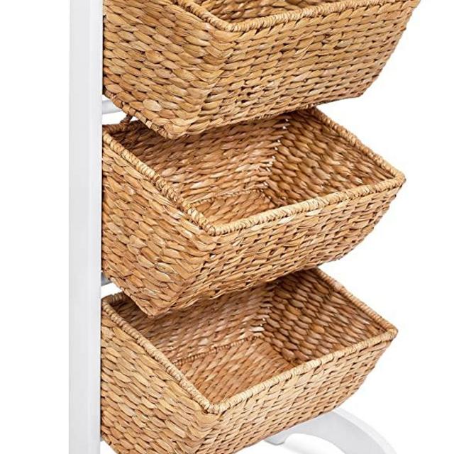 BIRDROCK HOME 3 Tier Abaca Storage Cubby (Natural) - 3 Baskets Made of Durable Seagrass Fiber - Solid Wood Frame - Child Pet Dog Toy Food Storage Organizer Shelf - Kitchen Vertical Rack Unit Stand