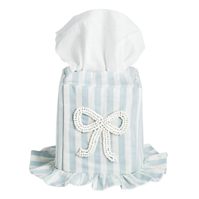 Mud Pie Fabric Stripe Bow Tissue Box