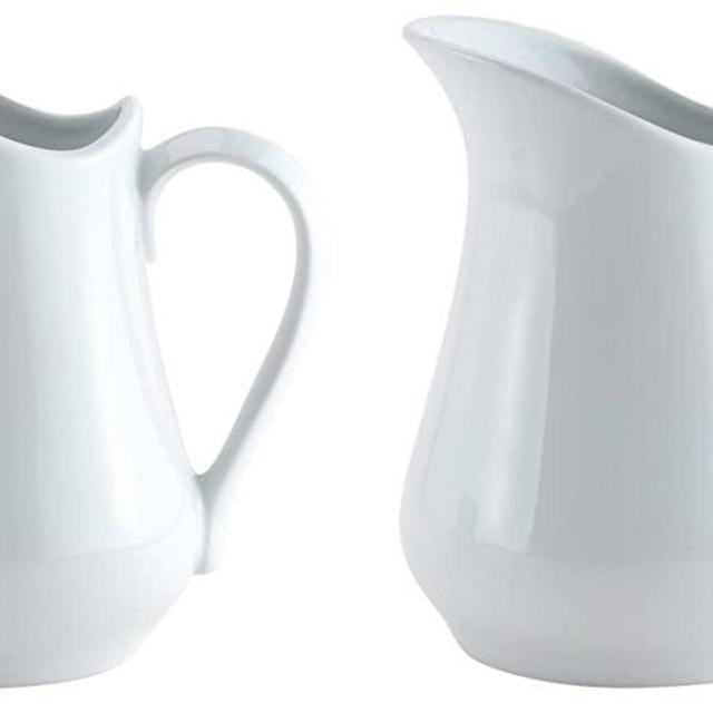 HIC Creamer Pitcher with Handle, Fine White Porcelain, 8-Ounces, Set of 2