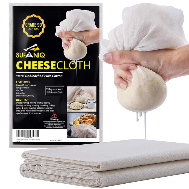 Sufaniq Cheese Cloths, Grade 90 (18 Sq Feet) 100% Pure Cotton Reusable Cheesecloth, Unbleached Ultra Fine Fabric, Cheesecloth for Straining, Premium Butter Muslin Cloth for Straining - 2 Sq Yard
