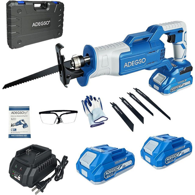 Reciprocating Saw Cordless, High Power Saw with 2×2.0Ah Batteries & 4 Blades, Variable Speed Power Tool with Long Runtime, Portable Electric Saw for Wood/Metal/PVC/Plastic Cutting