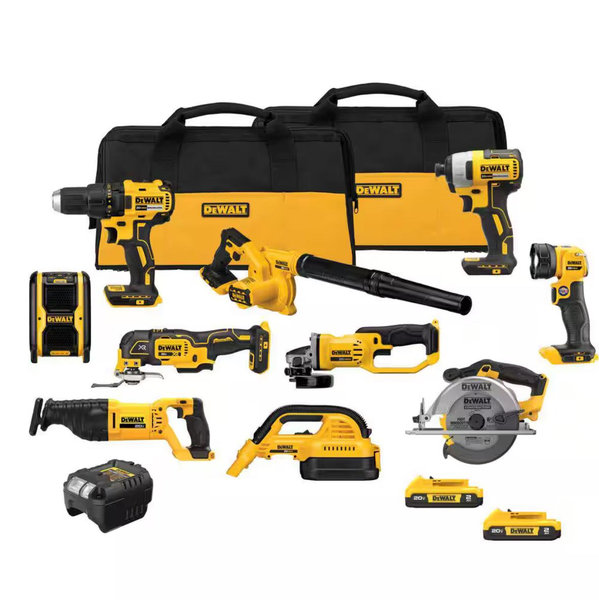 DEWALT 20-Volt Max Lithium-Ion 10-Tool Cordless Combo Kit with Two 2.0 Ah Batteries, Charger and 2 Bags DCK1021D2
