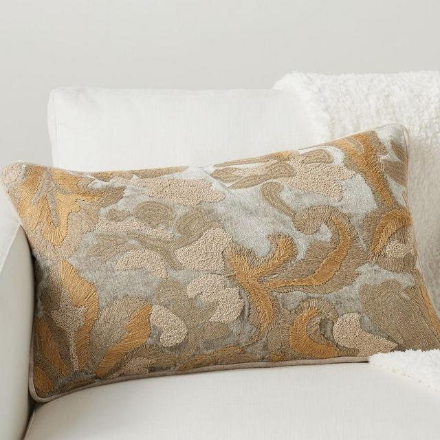 Eleonora Embroidered Lumbar Pillow Cover, 16" x 26", Neutral Multi
