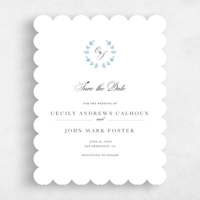 Blue Scalloped Wedding Save the Date - Opalite Portrait