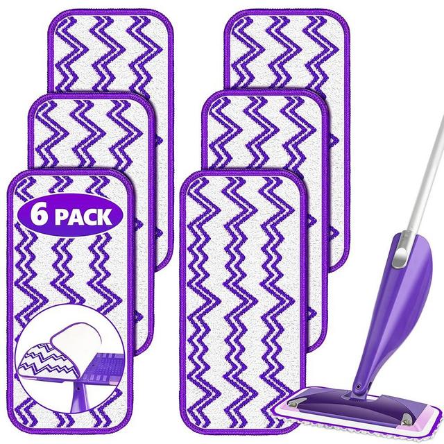 Reusable Mop Pads Refills Compatible with Swiffer Wet Jet Spray Mop, Wet Pads Refill WetJet Pads Refills for Swiffer Mop, Microfiber Mop Pad Replacements Wet Dry Mop Heads for Floor Cleaning, 6 Pack