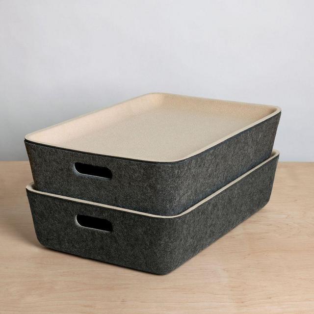 Folden Lane Felt Basket, XL, 22.5"W x 14.5"D x 5.25"H, Charcoal Gray, Set of 2