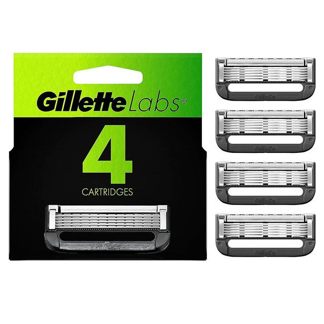 Gillette Labs Mens Razor Blade Refills Compatible with Gillette Labs Razors - 4 Cartridges With Exfoliating Bar