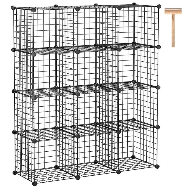 C&AHOME Wire Cube Storage, 12-Cube Organizer Metal, Wire C Grids Storage, Storage Bins Shelving, Modular Bookshelf Shelf, Closet Cabinet Ideal for Bedroom, Office 36.6”L x 12.4”W x 48.4”H Black