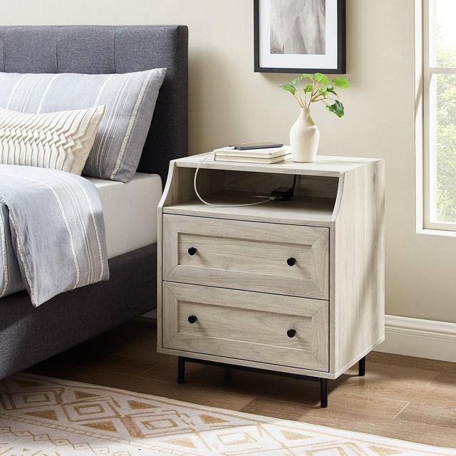 Uma 2 Drawer Curved Top Nightstand with USB Port Birch - Saracina Home
