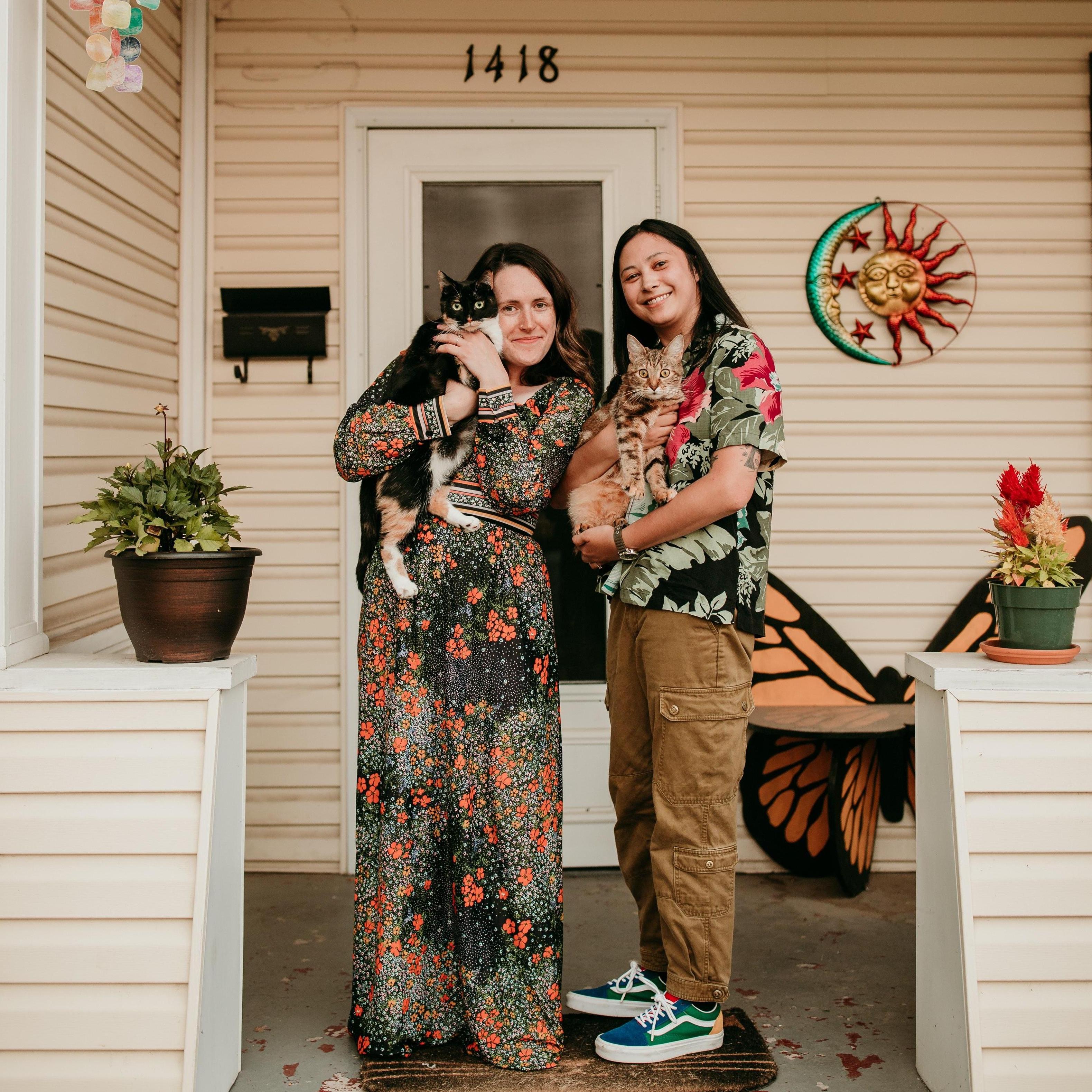 With our girls, Ravioli and Porkchop.