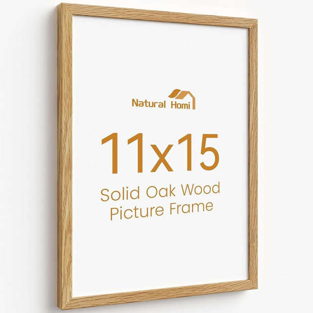11x15 Picture Frame,Solid Oak Wood 11"x15" Photo Frame,Natural Oak Color Tempered Real Glass 11 by 15 Wooden Frames with No Mat,15x11 Picture Frames for Wall or Tabletop Display