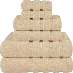 (Beige) American Soft Linen Luxury 6 Piece Towel Set, 2 Bath Towels 2 Hand Towel 2 Washcloths, 600 GSM 100% Cotton Turkish Towels for Bathroom, Beige Towel Sets