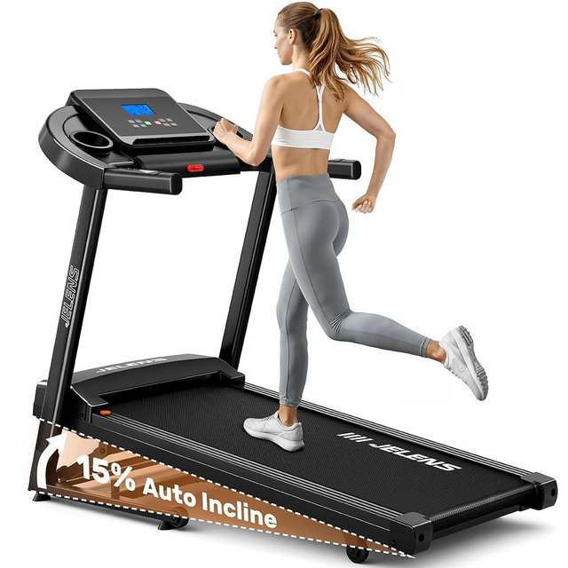 JELENS Treadmill for Home with 0-15% Auto Incline, Foldable Walking Pad Treadmill with 330LBS Weight Capacity and Pulse Sensors, 3.0HP Quiet Walking Pad with App and LCD Display