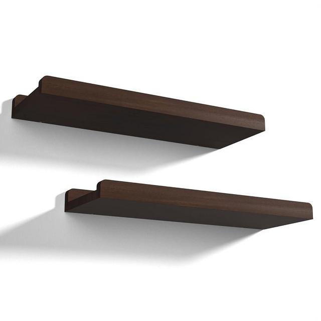 Love-KANKEI Floating Shelves Wall Mounted Set of 2, 17 Inch Rustic Wood Wall Shelves for Storage, Bedroom Living Room Bathroom Kitchen Office and More Dark Walnut