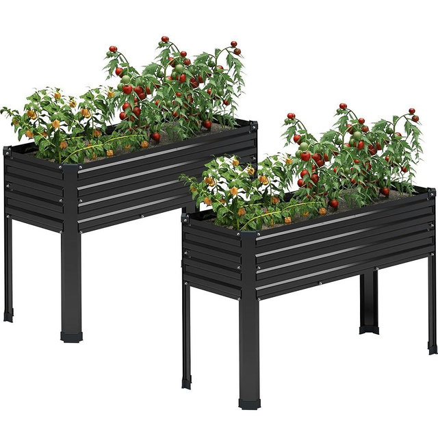 MGNO Galvanized Raised Garden Bed Outdoor with Legs,48×18×32in Metal Elevated Raised Planter Box for Backyard, Patio, Balcony, 300lb Capacity,Black