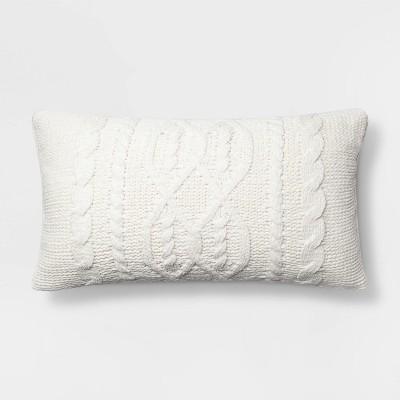 Cable Knit Chenille Oversize Lumbar Pillow Cream - Threshold&#8482;