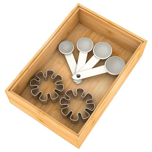 Drawer Organizer Bamboo Storage Box - Kitchen Bathroom Desk Wood Stackable Tray 9x6x2.5inch