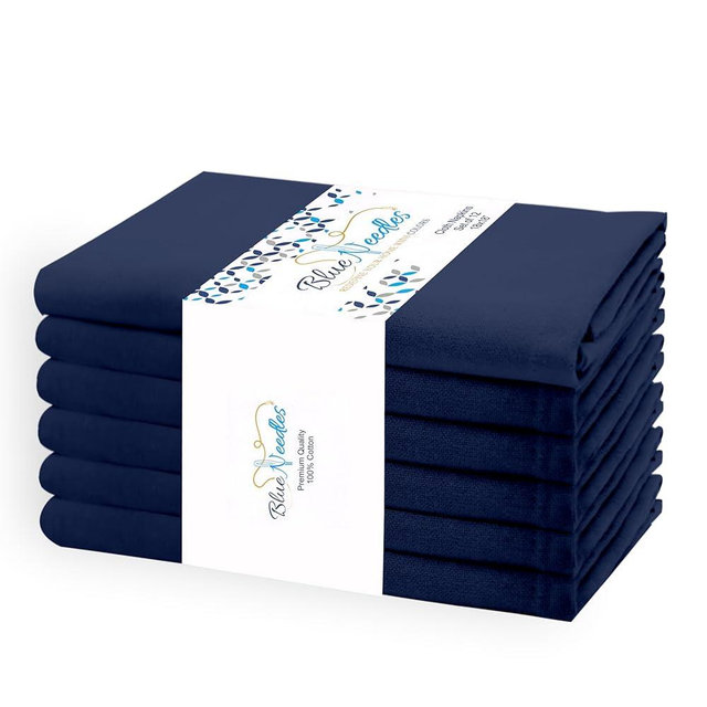 Blue Needles Solid Cloth Napkins Set of 6 Navy Blue 100% Cotton Dinner Napkins 18x18 inches - Soft, Reusable, Absorbent & Washable Linen, Ideal for Christmas Events, Parties & Everyday Use