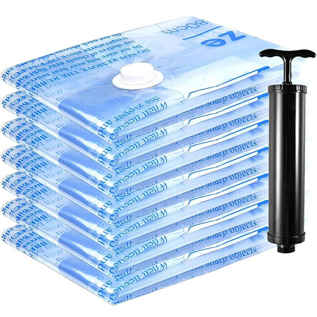 Vacuum Storage Bags 7 Jumbo, Space Saver Sealer Bags with Travel Hand Pump, Airtight Compression Bags for Clothes, Pillows, Comforters, Blankets, Bedding