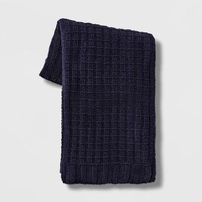 Solid Chenille Throw Blanket Navy - Threshold™