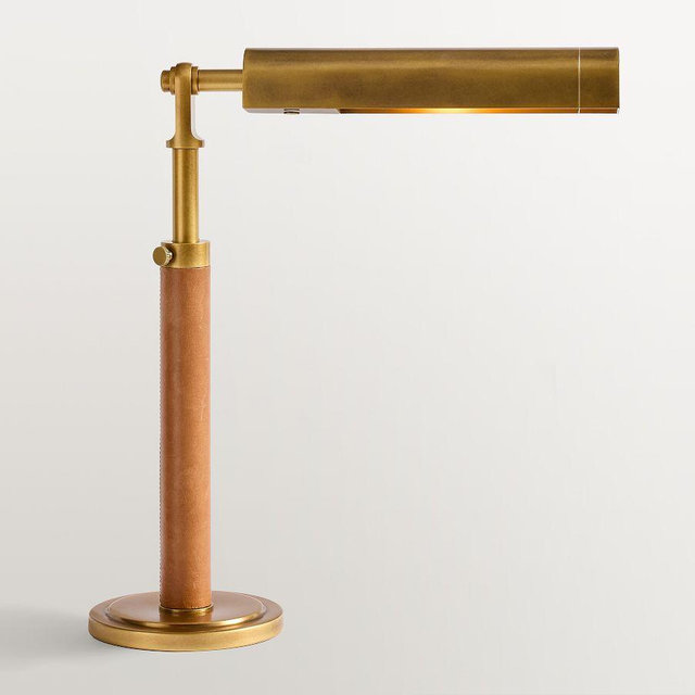 Chambers Leather 15" Task Table Lamp, Vintage Brass/Statesville Caramel Leather