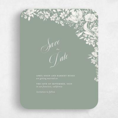 Green Rounded Wedding Save the Date - Heloise Portrait